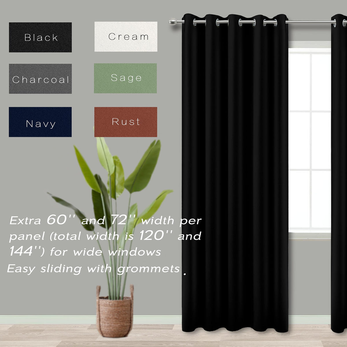 Blackout Curtains 72 Inch Extra Wide 2 Panels J66908