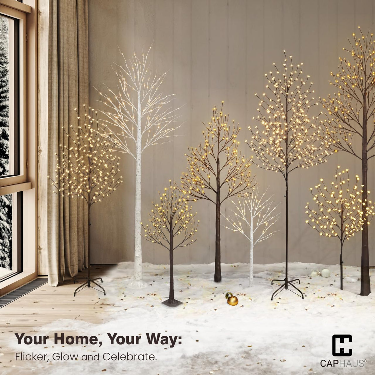 8 Ft White Pre-Lit Birch Tree with 132 Warm White LED R595