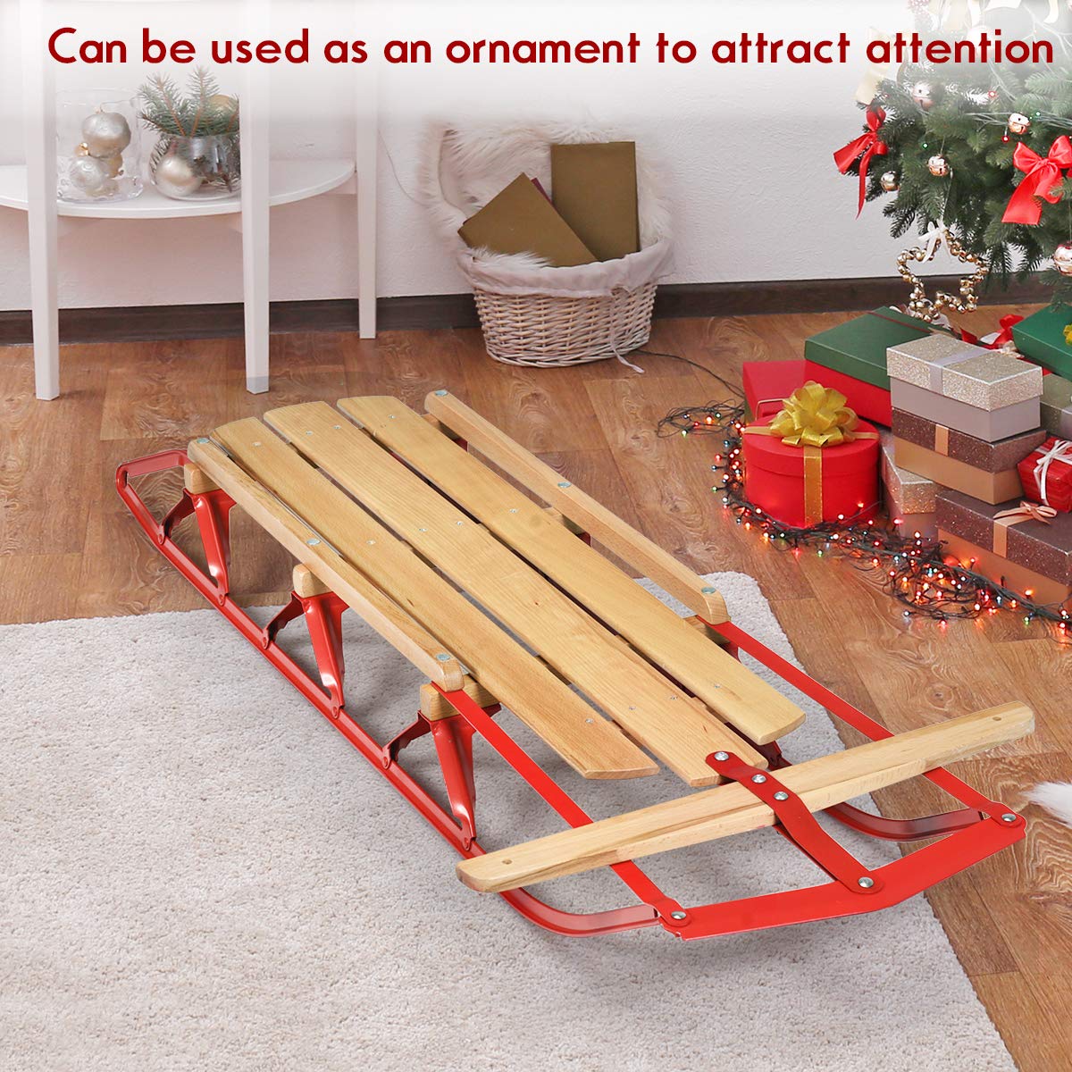 Wood Sled with Metal Runners and Steering Bar K308