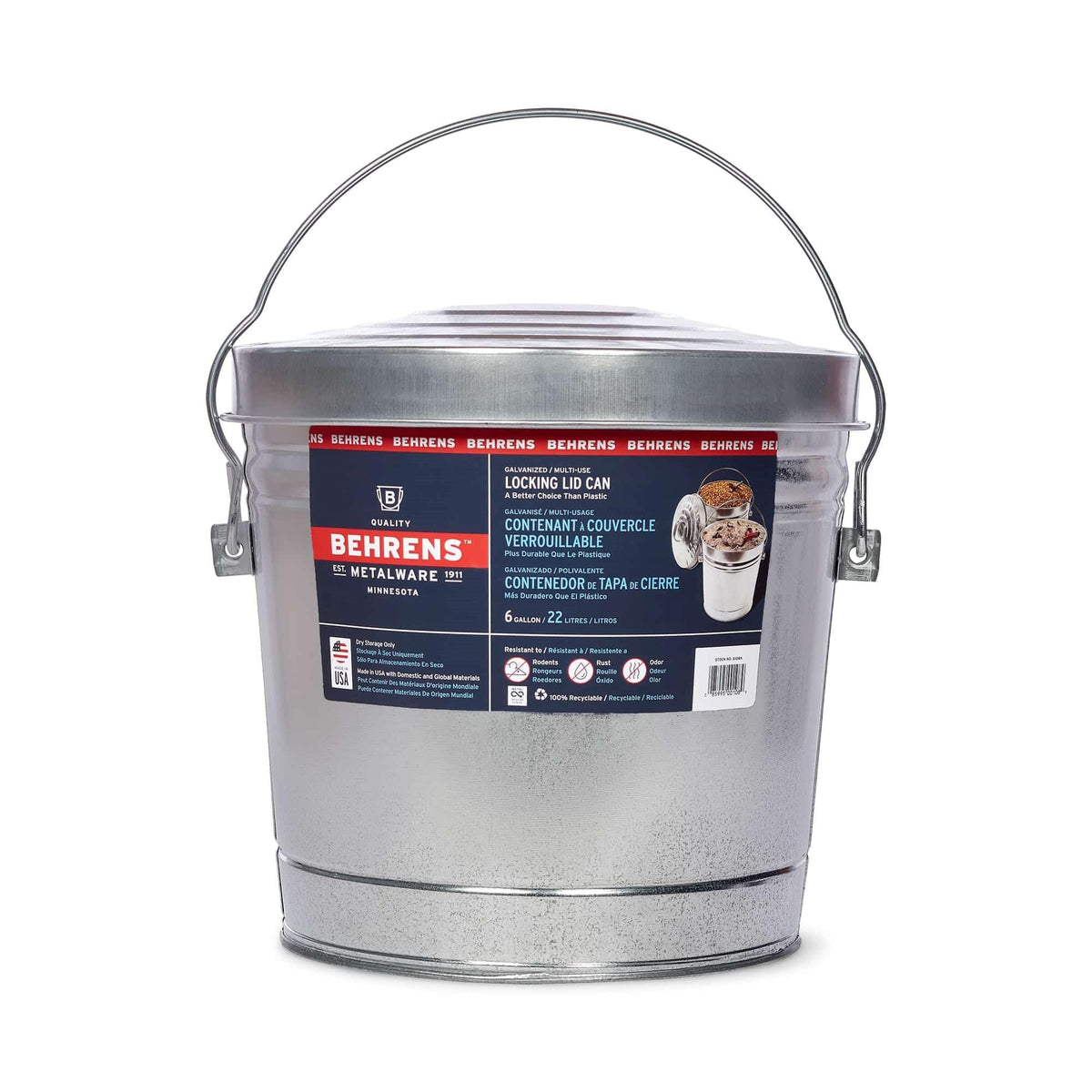6 Gal Galvanized Steel Storage Can with Locking Lid Z160591