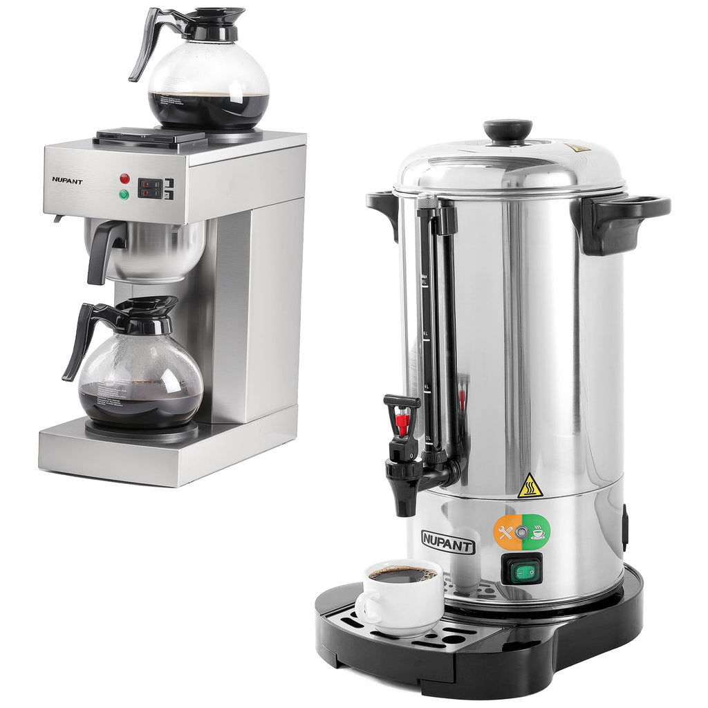 50 Cup Coffee Urn and 12-Cup Commercial Drip Coffee Maker with 2 Carafes E984