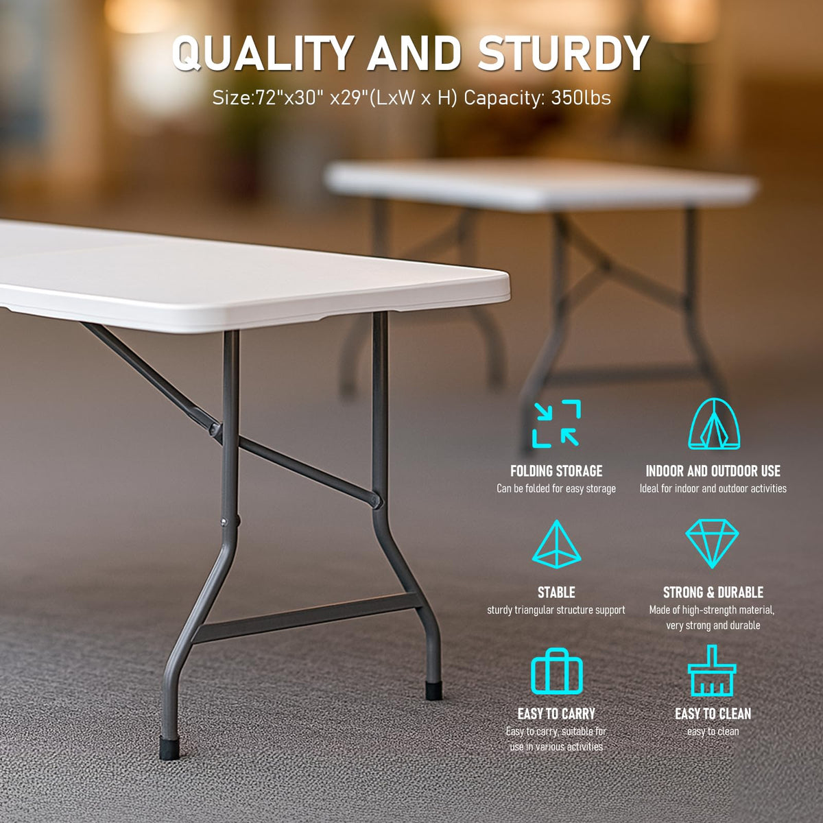 6FT White HDPE Folding Table with Carry Handle X77238