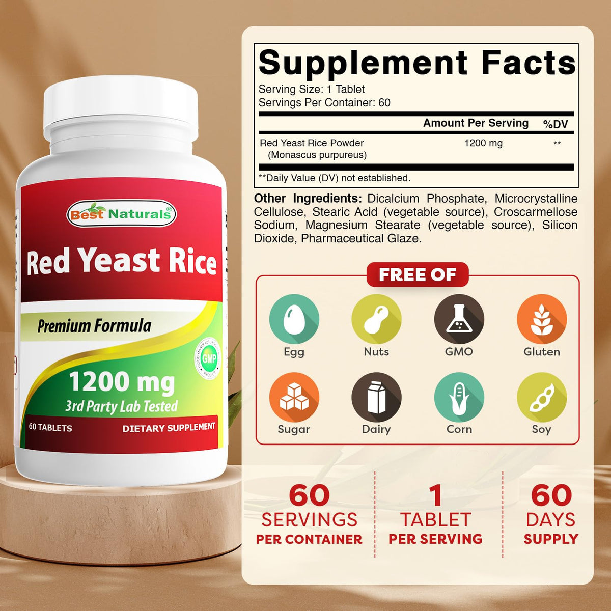 Red Yeast Rice 1200 Mg 60 Tablets L5621