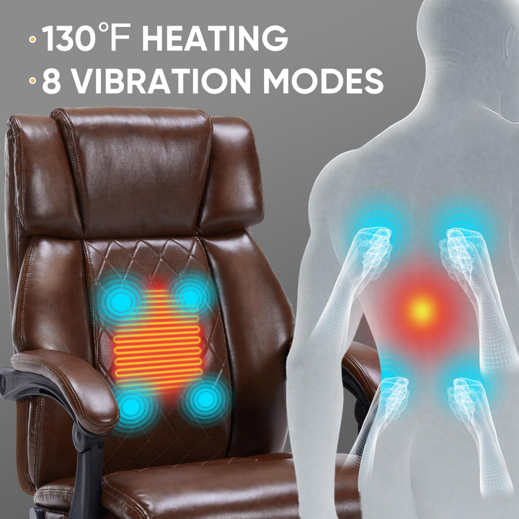 Brown Heated Massage Reclining Leather Office Chair with Foot Rest Y7147