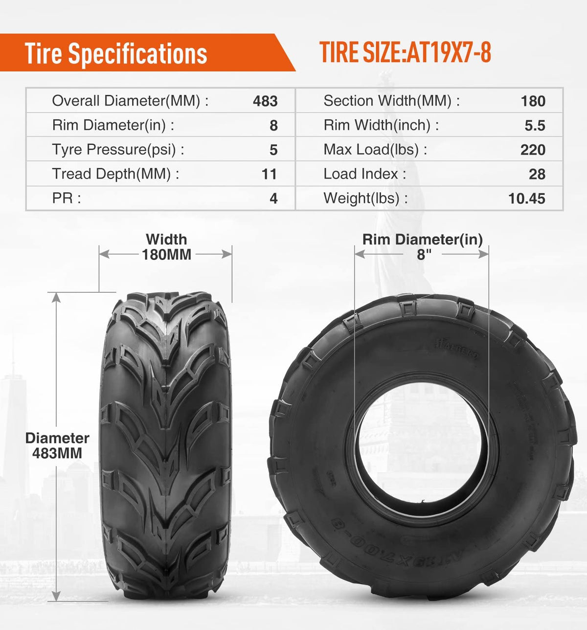 19x7-8 Tubeless ATV Tire N476289
