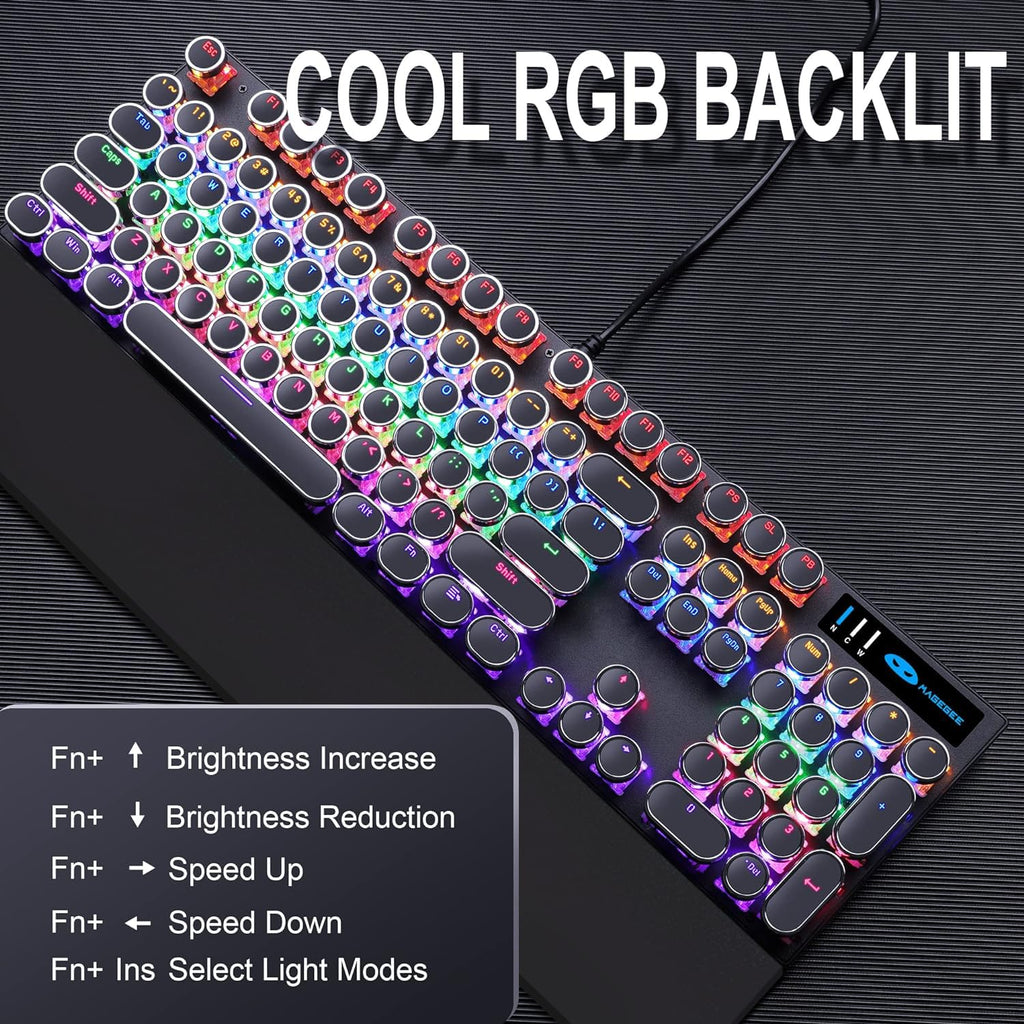 Black Retro Mechanical Gaming Keyboard with RGB Backlit D882322