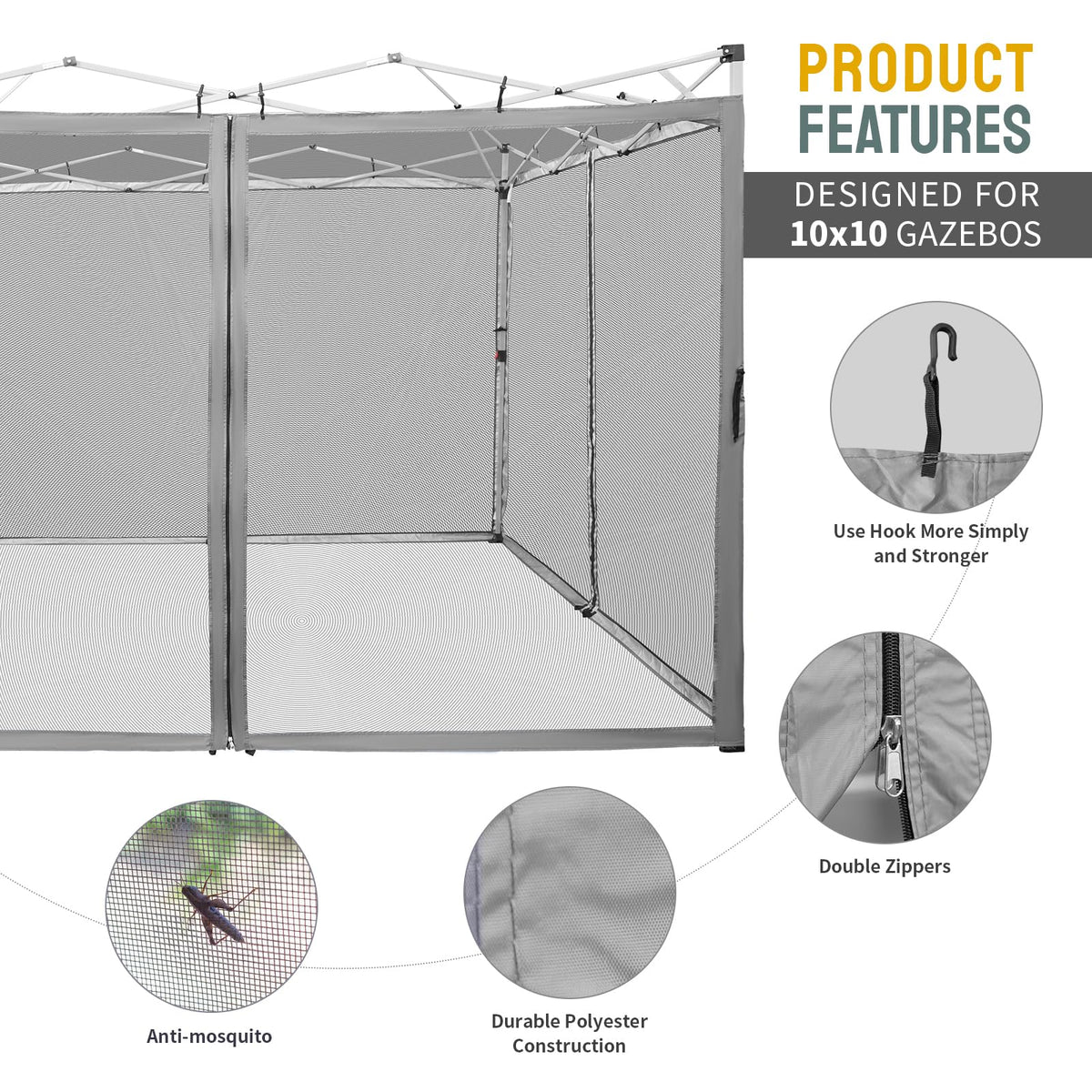 Gazebo Replacement Mosquito Netting 10 x 10ft Grey R989434