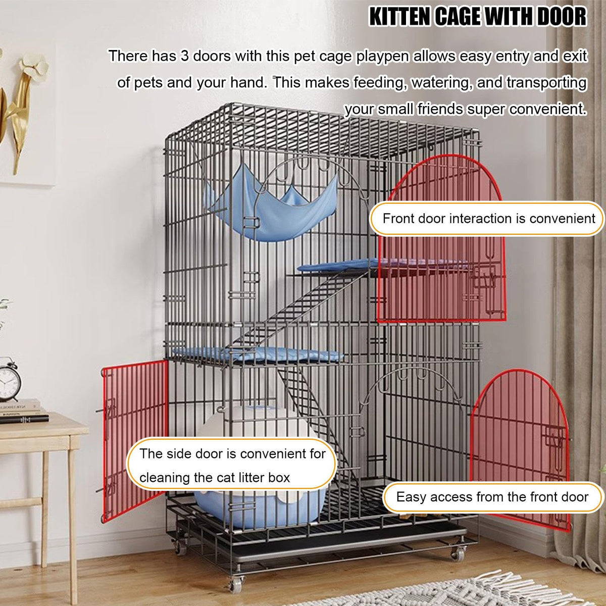 White 4-Tier Collapsible Lockable Wire Cat Ferret Habitat Crate with Casters V8858