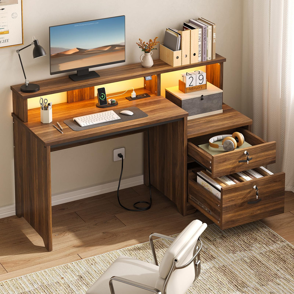 55-Inch Computer Desk with File Drawer P7364