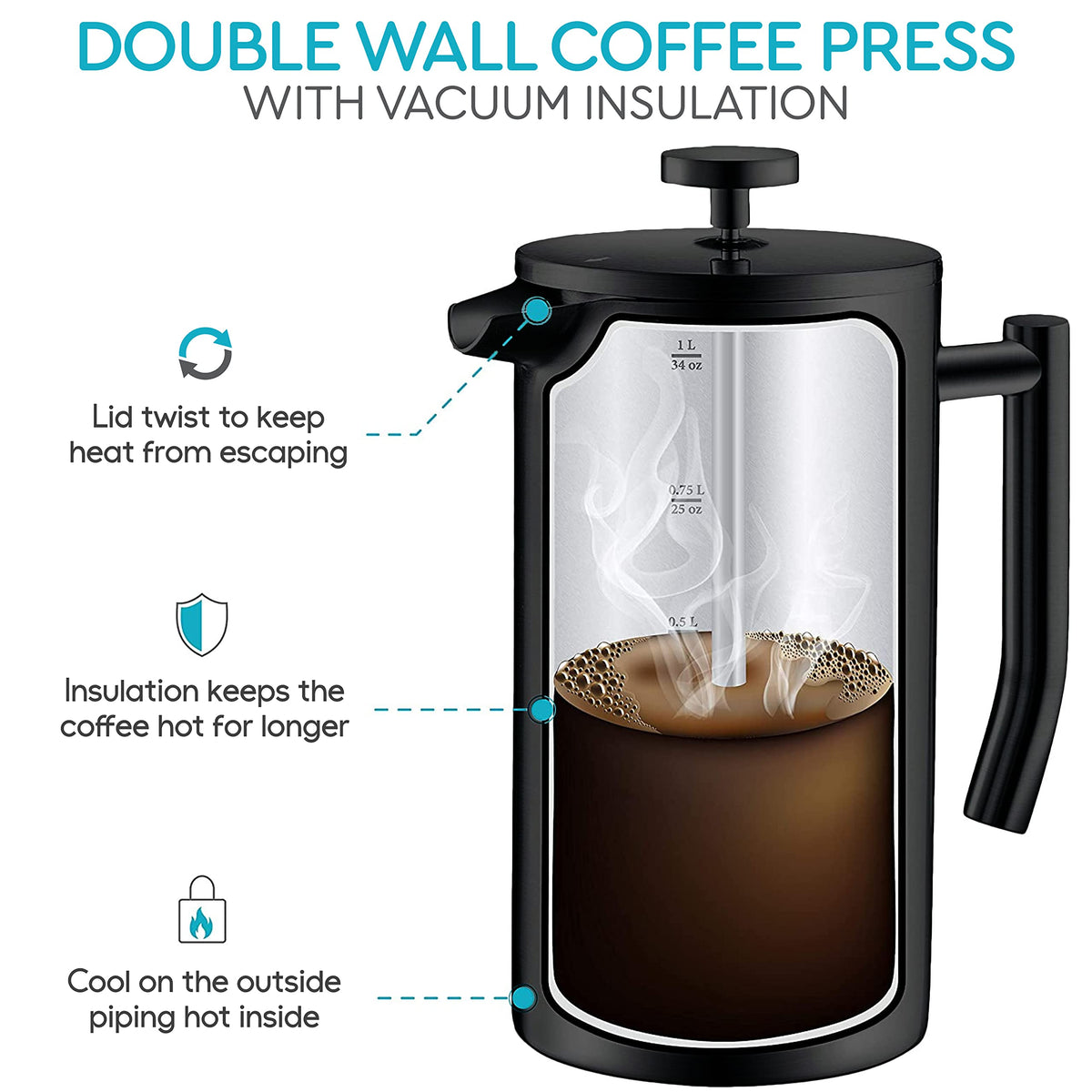 Insulated French Press Coffee Maker 50oz L63394