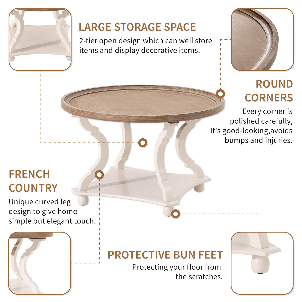 Round White Coffee Table with Tray Top A291360