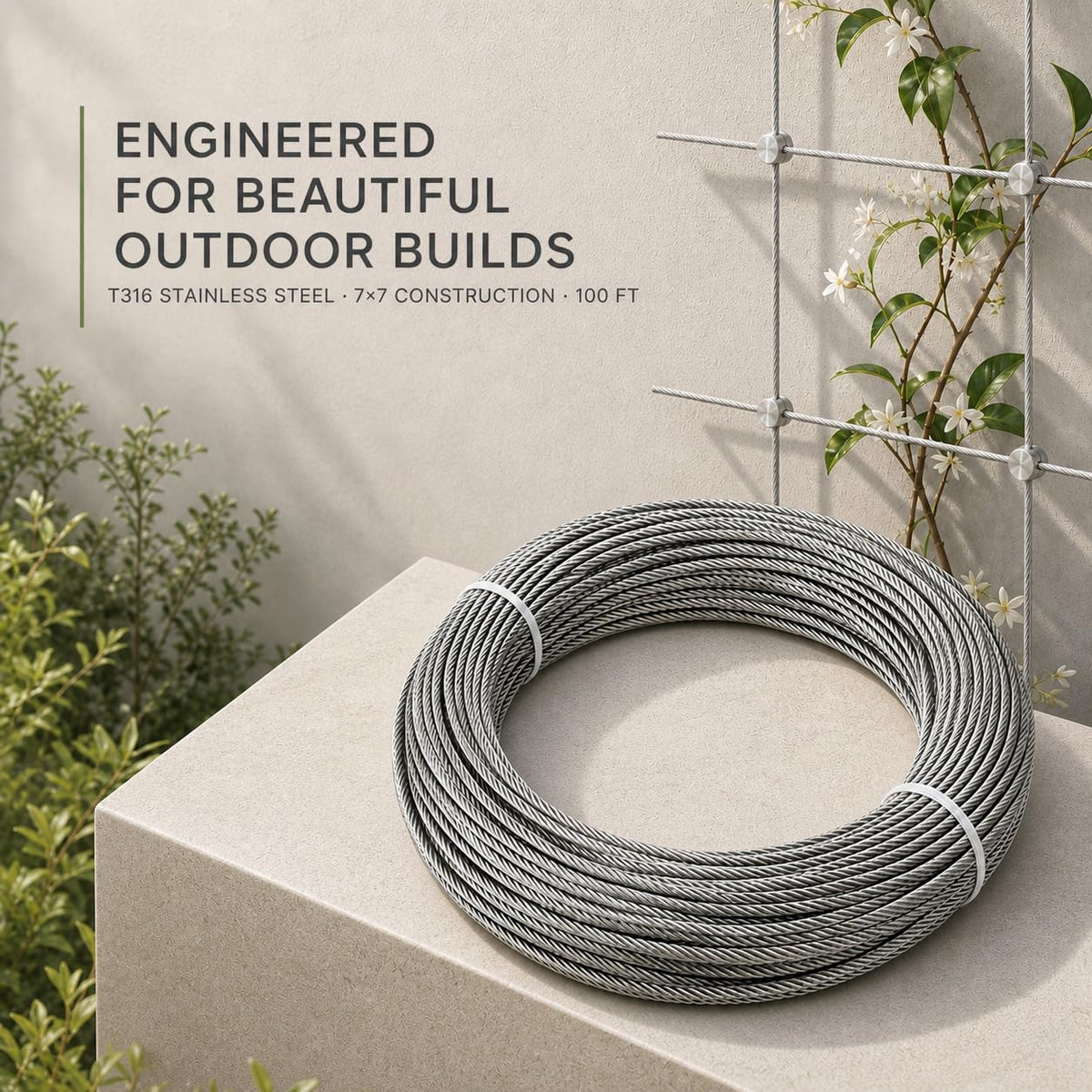 T316 Stainless Steel Wire Rope 1/8" 100 ft T388