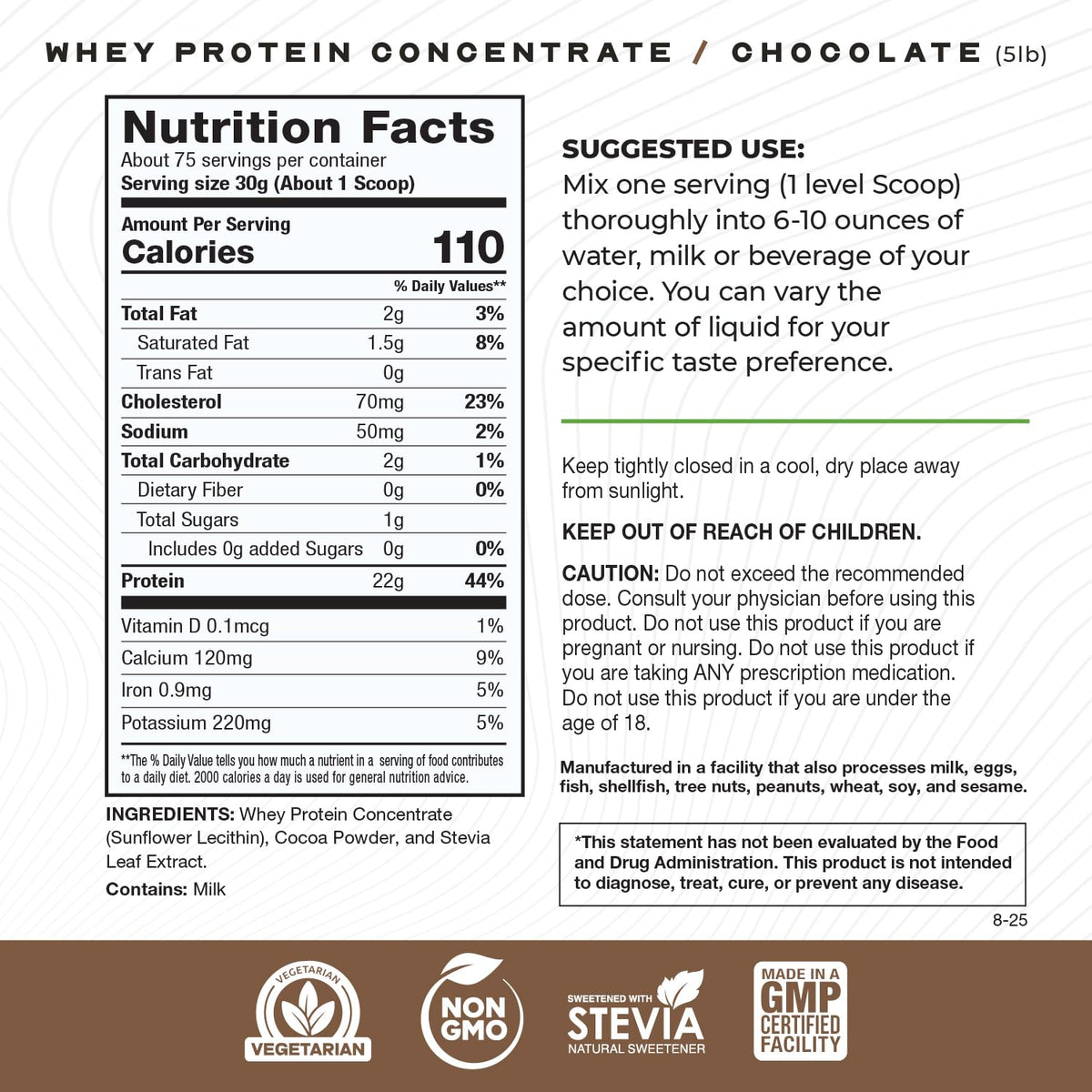 Grass-Fed Whey Protein Concentrate Powder, Chocolate (5lb) D3814