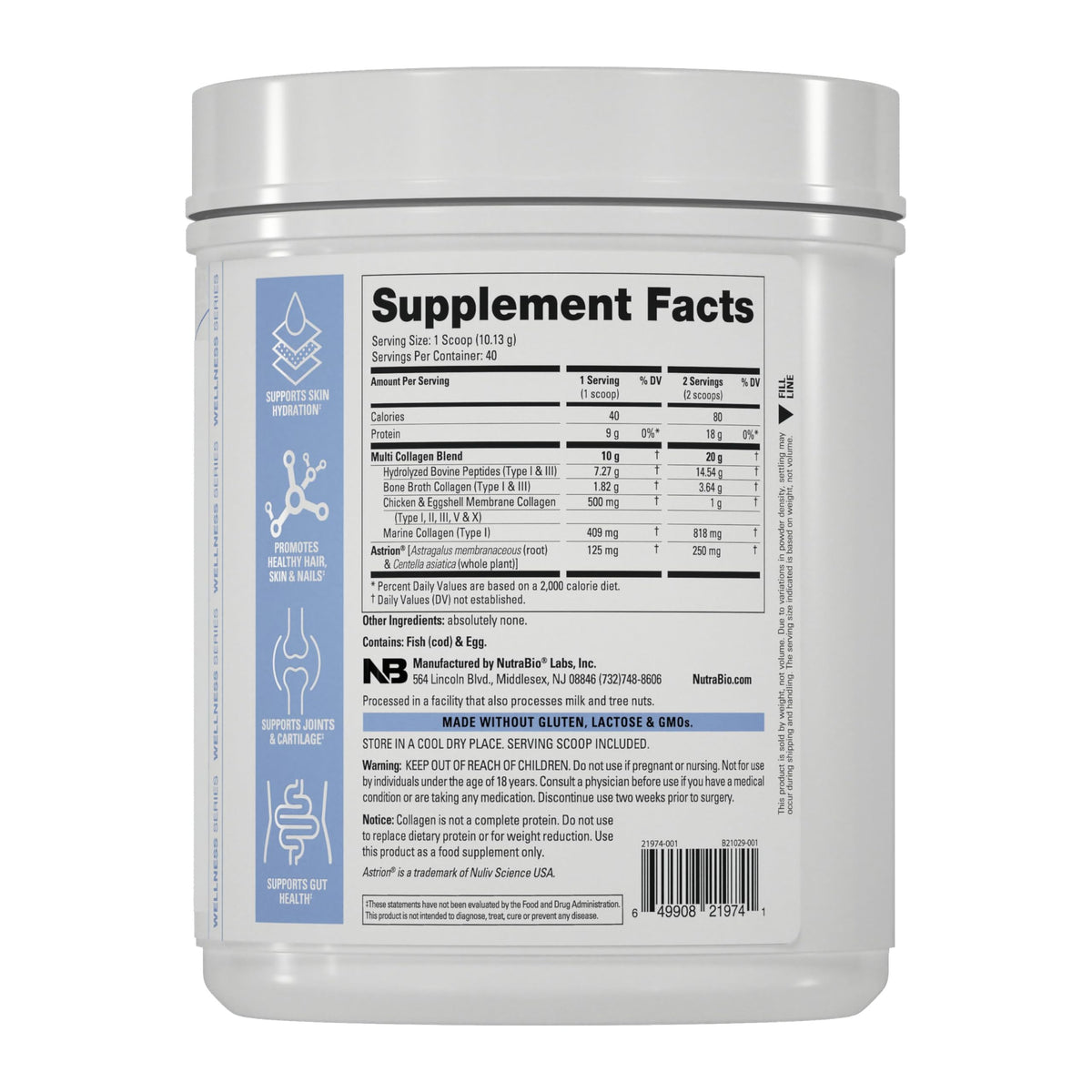Hydrolyzed Grass-Fed Unflavored Collagen Powder 40 Servings E436