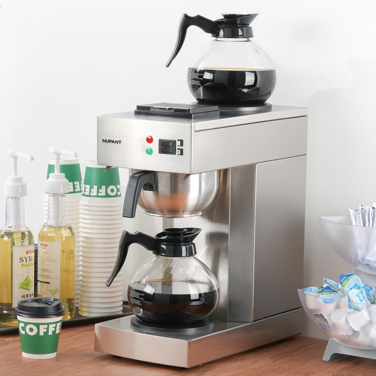 50 Cup Coffee Urn and 12-Cup Commercial Drip Coffee Maker with 2 Carafes E984