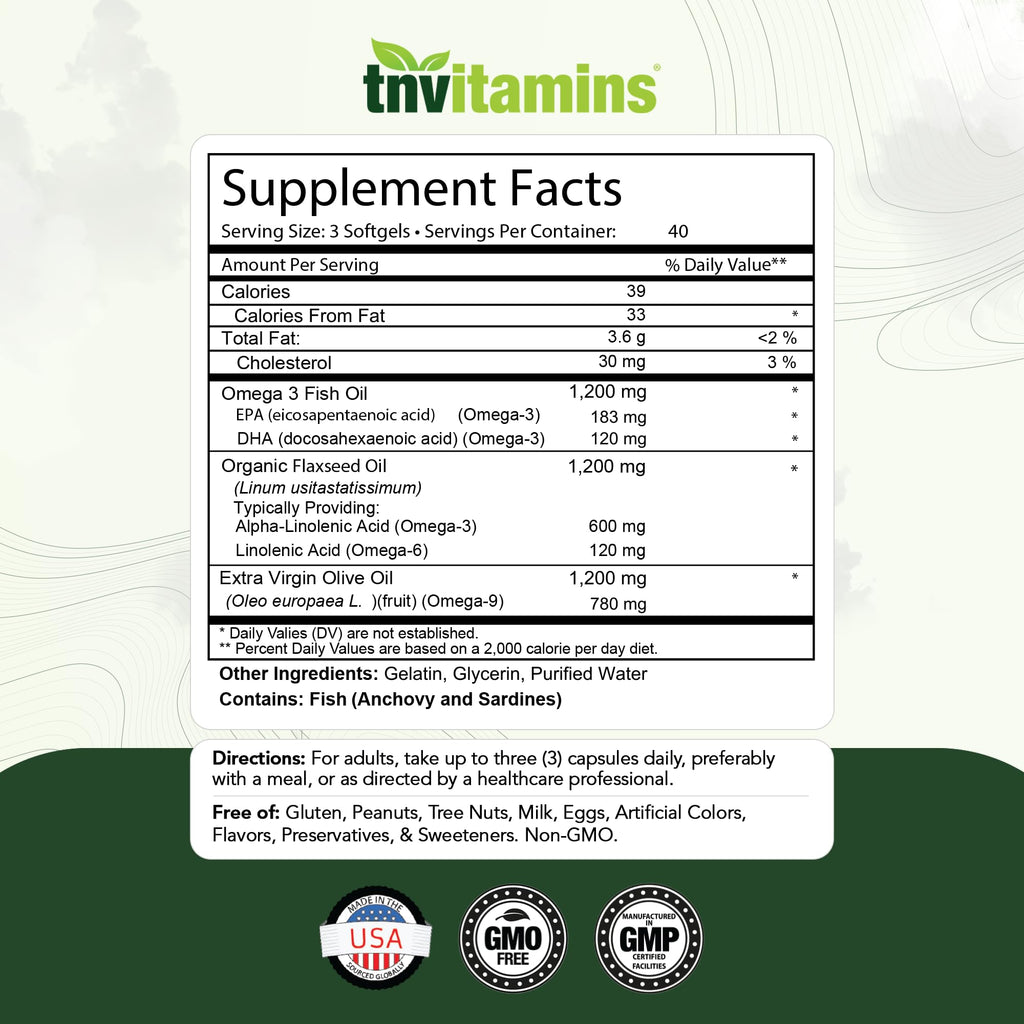 3600mg Omega 3 6 9 Softgels Fish Oil Flaxseed Olive Oil P235546