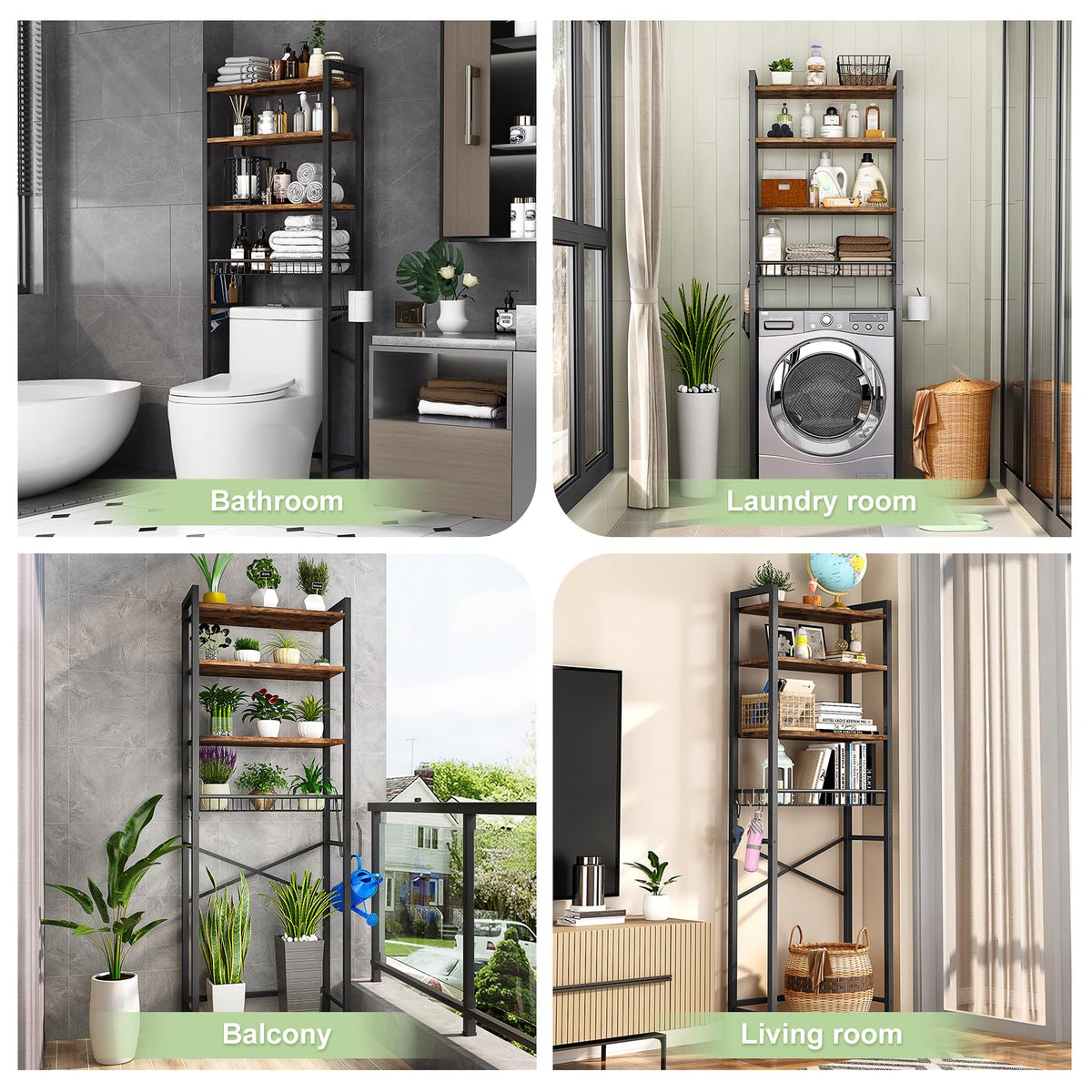 4-Tier Over-The-Toilet Storage Rack with Basket J37917