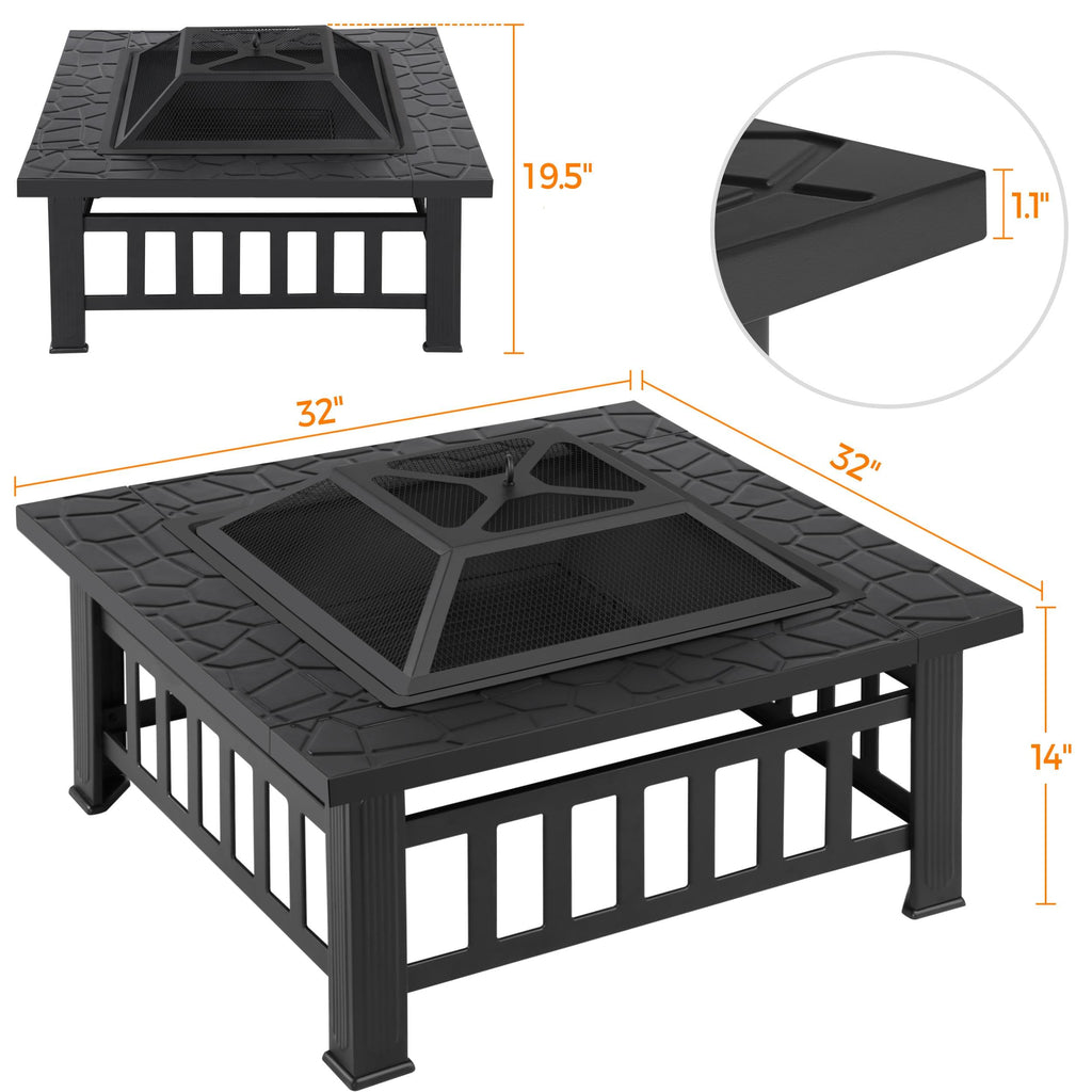 32in Square Metal Fire Pit Table N51647