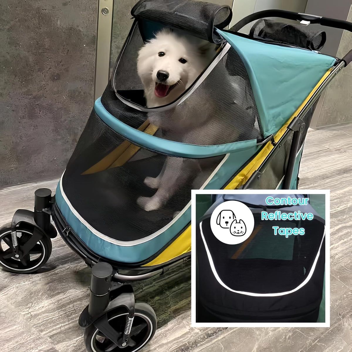 4 Wheel Foldable Dog Stroller with Mesh & Sunroof M97797