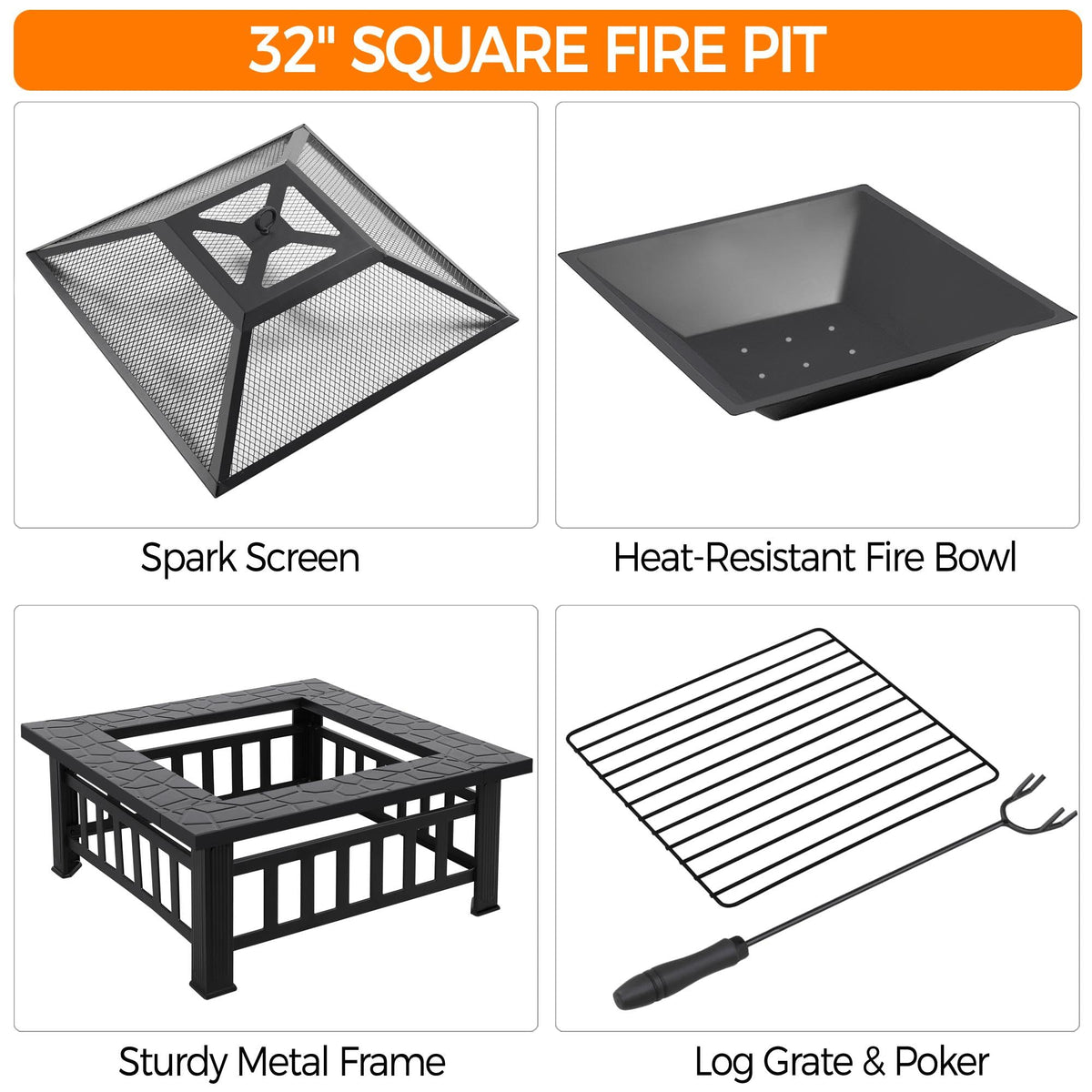 32in Square Metal Fire Pit Table N51647