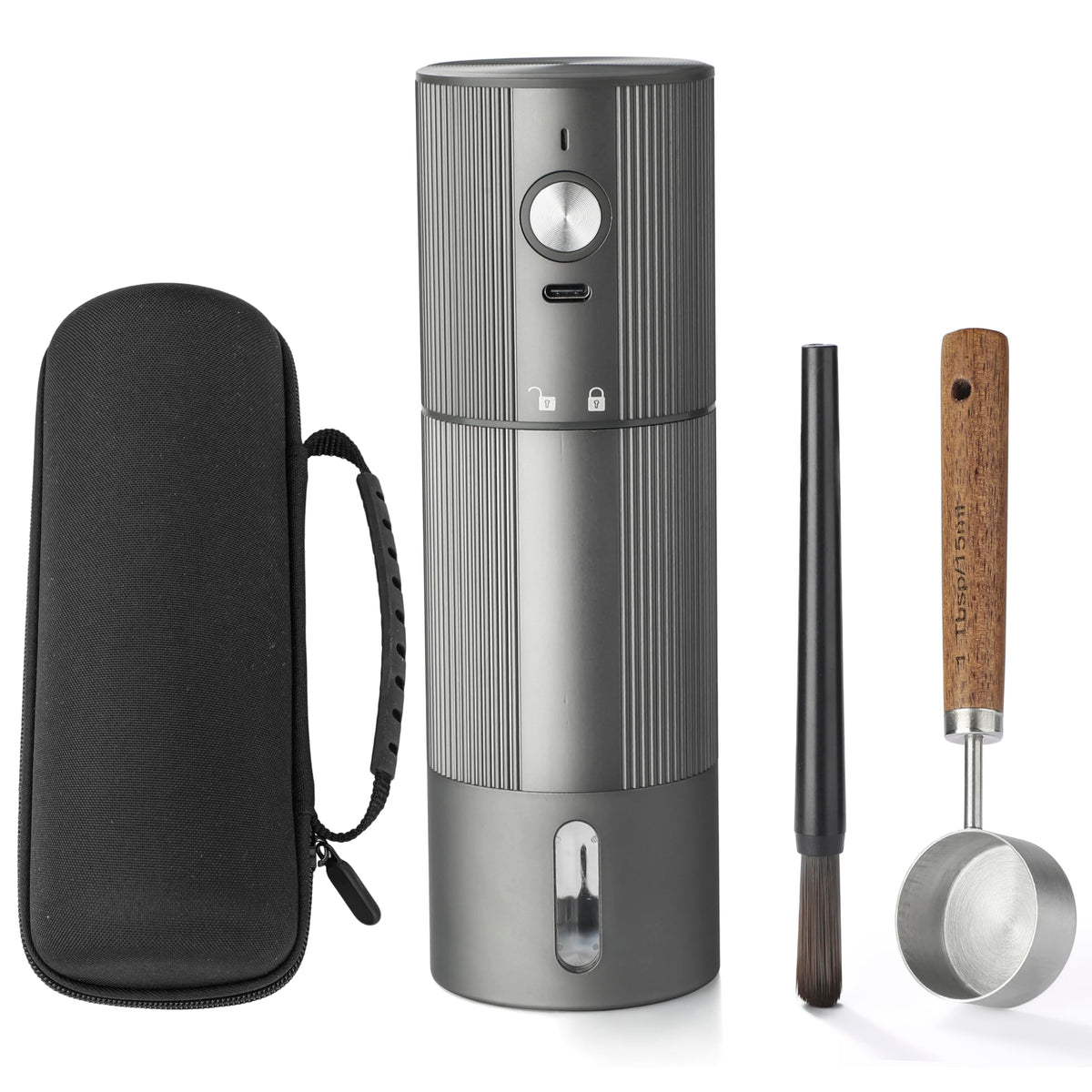 Portable Electric Burr Coffee Grinder, Stainless Steel Burrs, Grey A3351