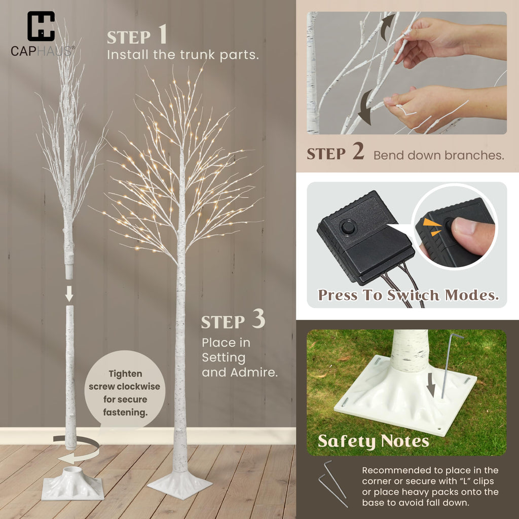 8 Ft White Pre-Lit Birch Tree with 132 Warm White LED R595