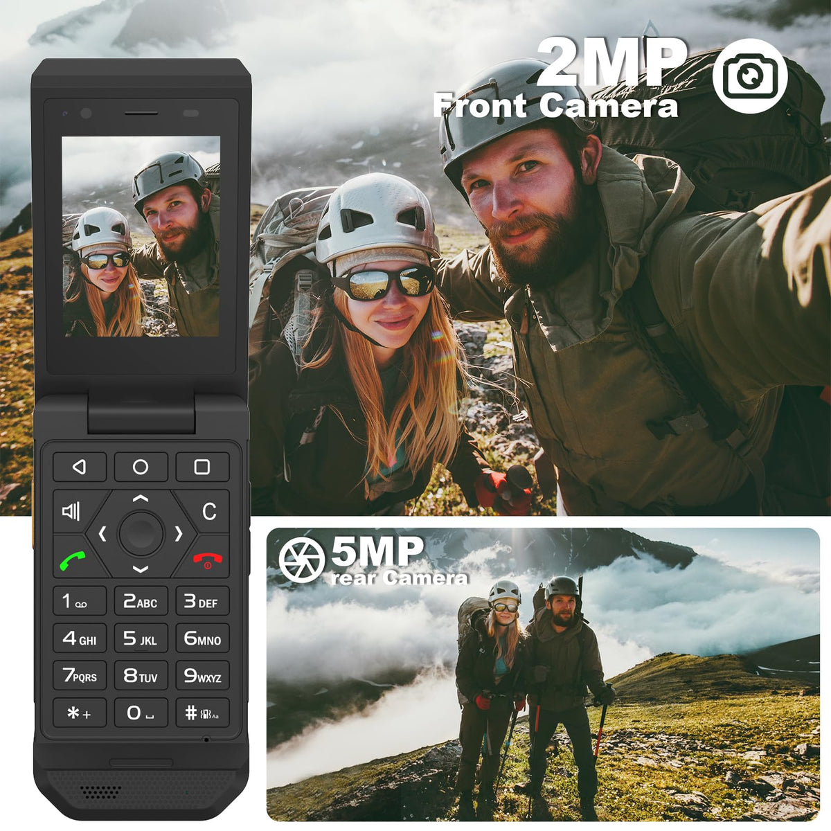 Unlocked Rugged Flip Phone 16GB 2.8'' Touchscreen Android 11 IP68 Water Resistant 4G LTE GSM Single Sim Black E955