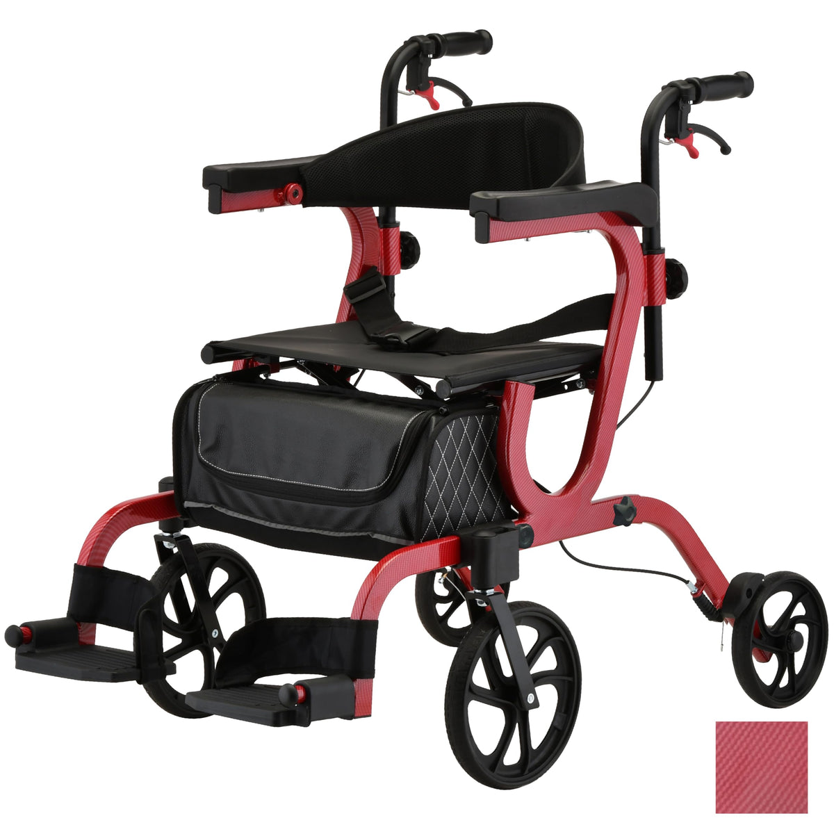2-in-1 Rollator & Transport Wheelchair with Seat, Red R471858