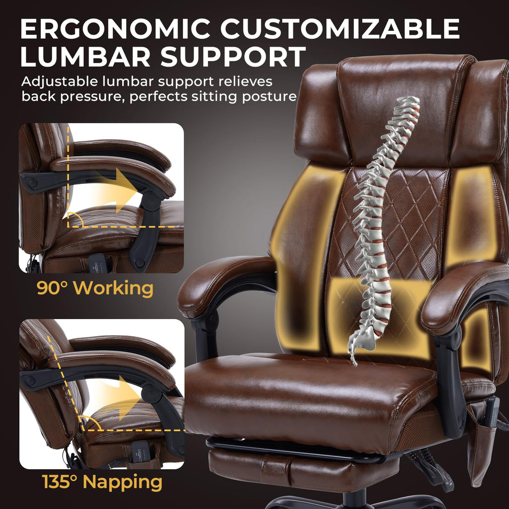 Brown Heated Massage Reclining Leather Office Chair with Foot Rest Y7147