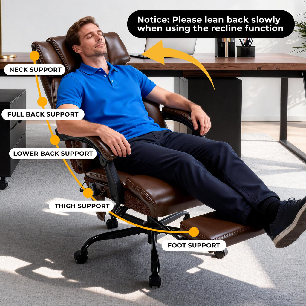 Brown Heated Massage Reclining Leather Office Chair with Foot Rest Y7147