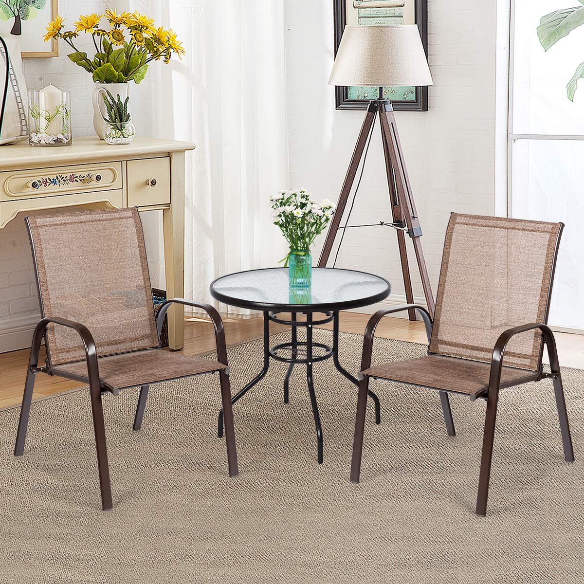 2 Piece Outdoor Patio Chairs with Breathable Fabric T61369