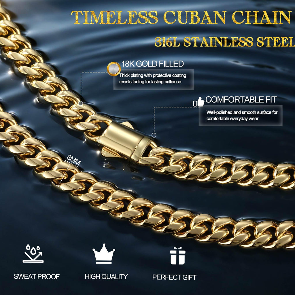 Gold Cuban Link Chain 5-14mm Stainless Steel K190