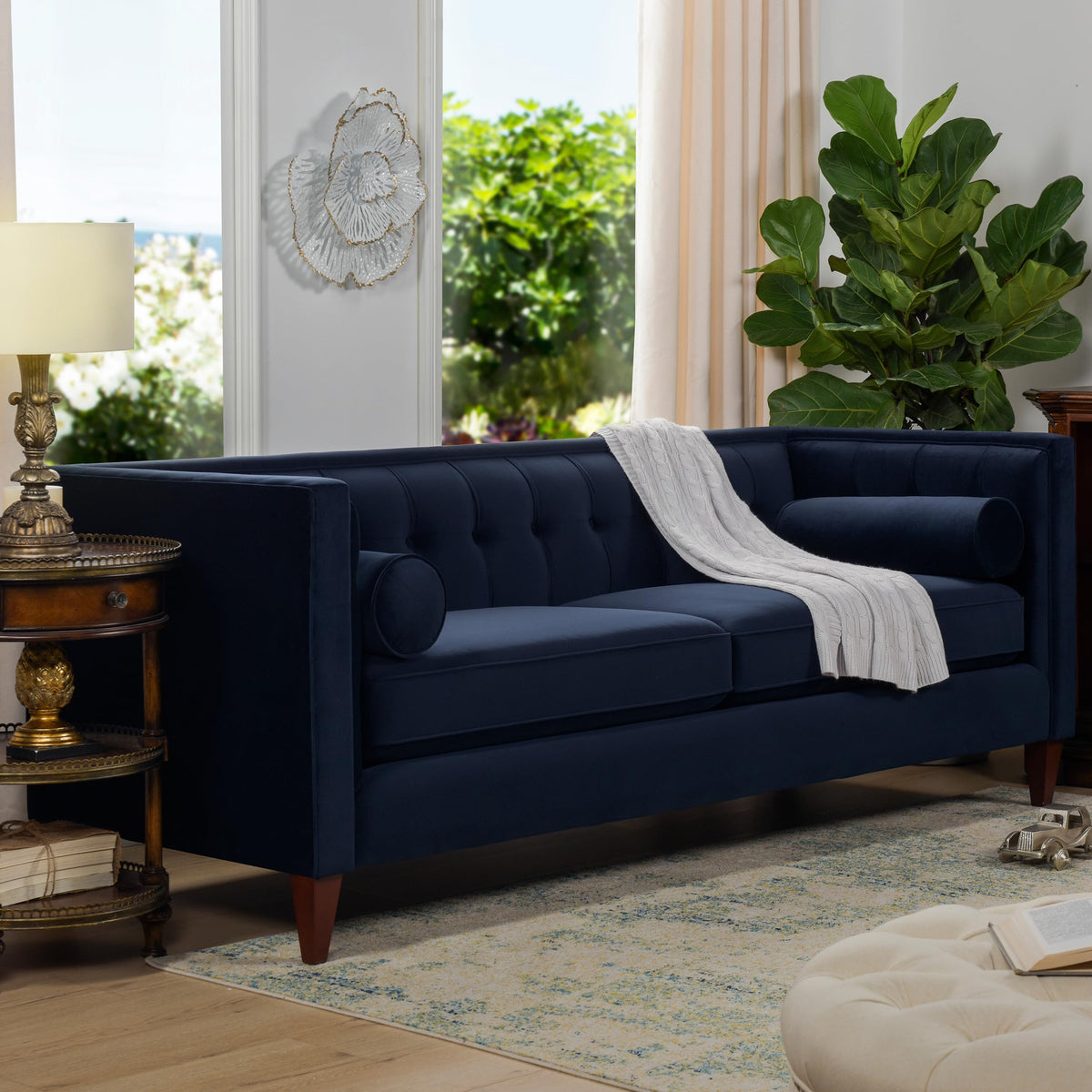 Dark Navy Blue Performance Velvet Tufted Sofa M89936