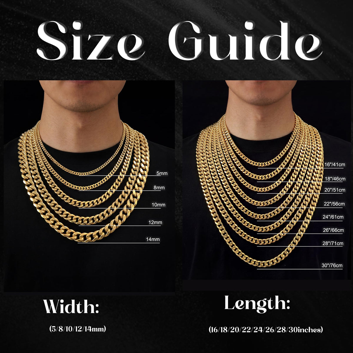 Gold Cuban Link Chain 5-14mm Stainless Steel K190
