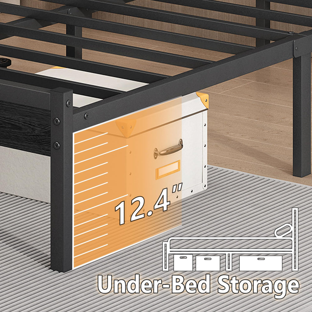 14 Inch Metal Platform Bed Frame with Headboard and USB Charging Station F499529