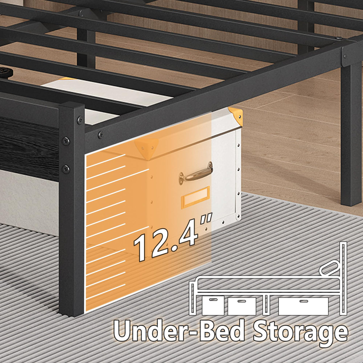 14 Inch Metal Platform Bed Frame with Headboard and USB Charging Station F499529