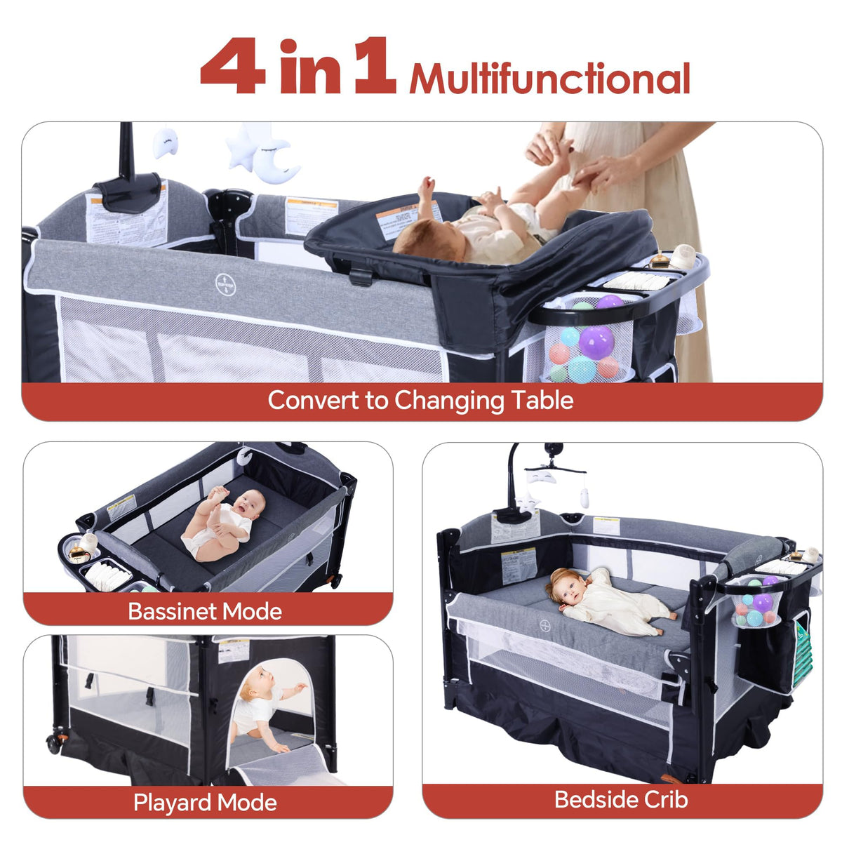 4 in 1 Portable Playard Baby Bassinet I982007