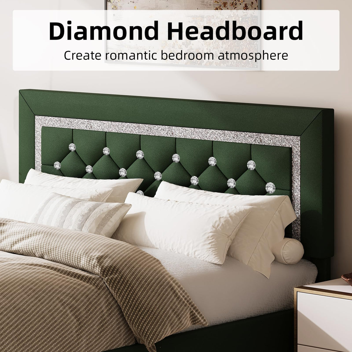 Green Faux Leather Upholstered Bed Frame with Headboard J9616