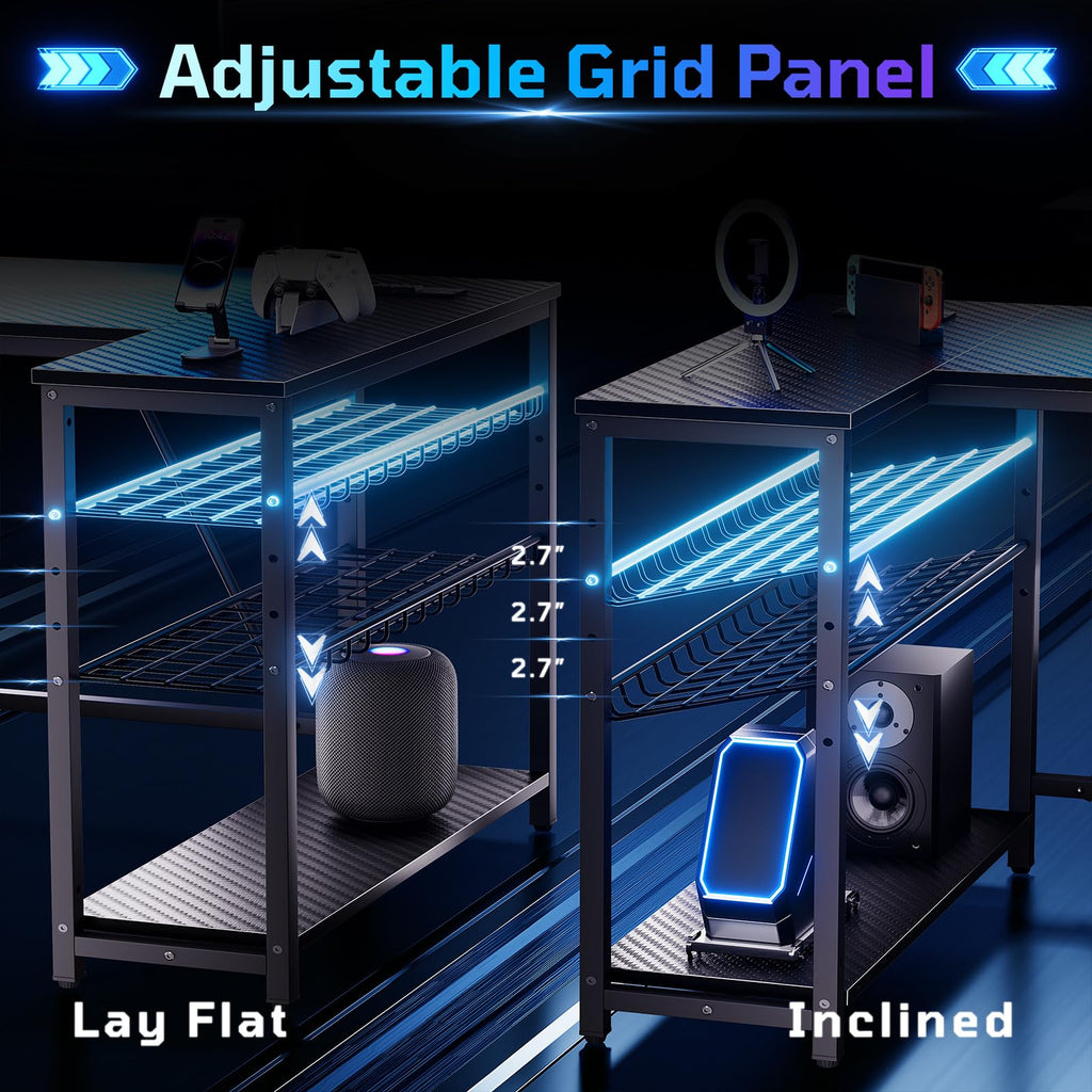 42-Inch L-Shaped Computer Desk with Charging & LED, Black Q447