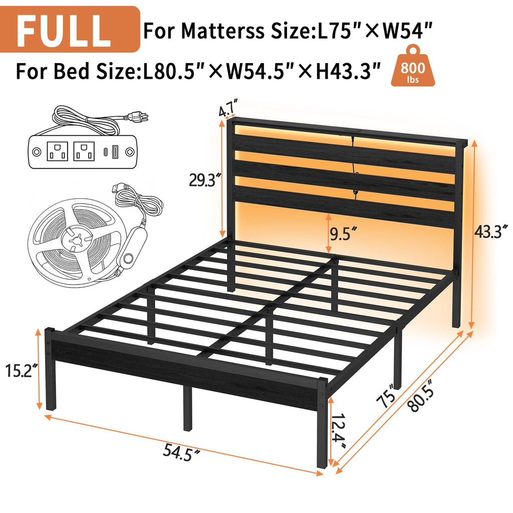 14 Inch Metal Platform Bed Frame with Headboard and USB Charging Station F499529
