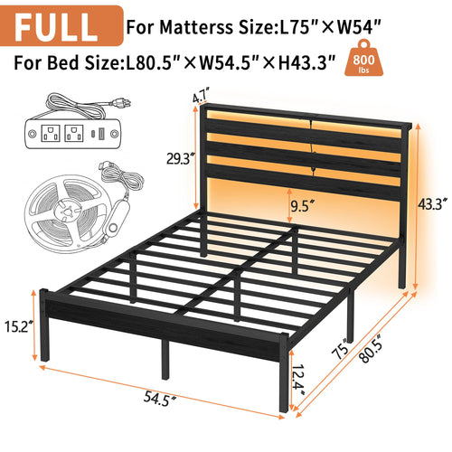 14 Inch Metal Platform Bed Frame with Headboard and USB Charging Station F499529