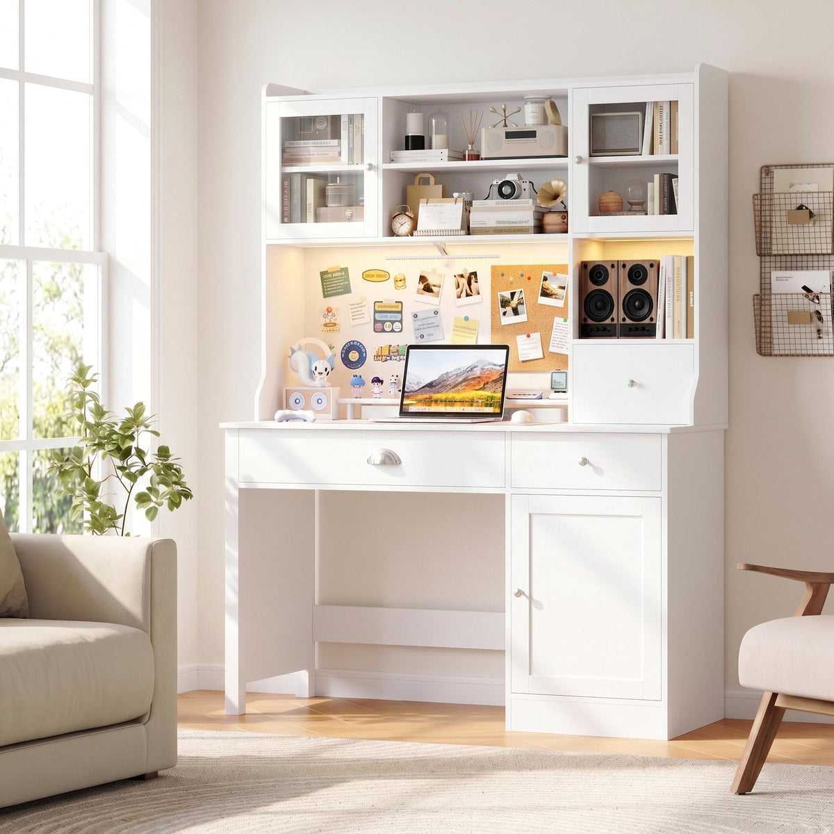Computer Desk with Hutch and Power Outlet K154