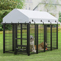 8x4x6 FT Metal Dog Kennel with 2 Dog Bowls D73006