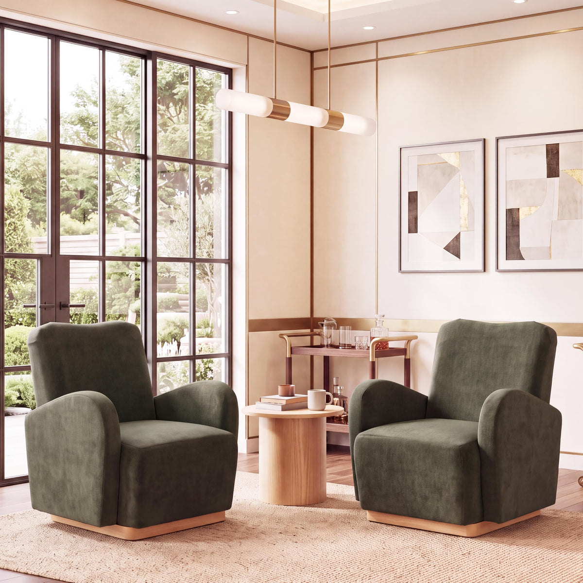 Olive Green Velvet Upholstered Accent Chair Set of 2 G176