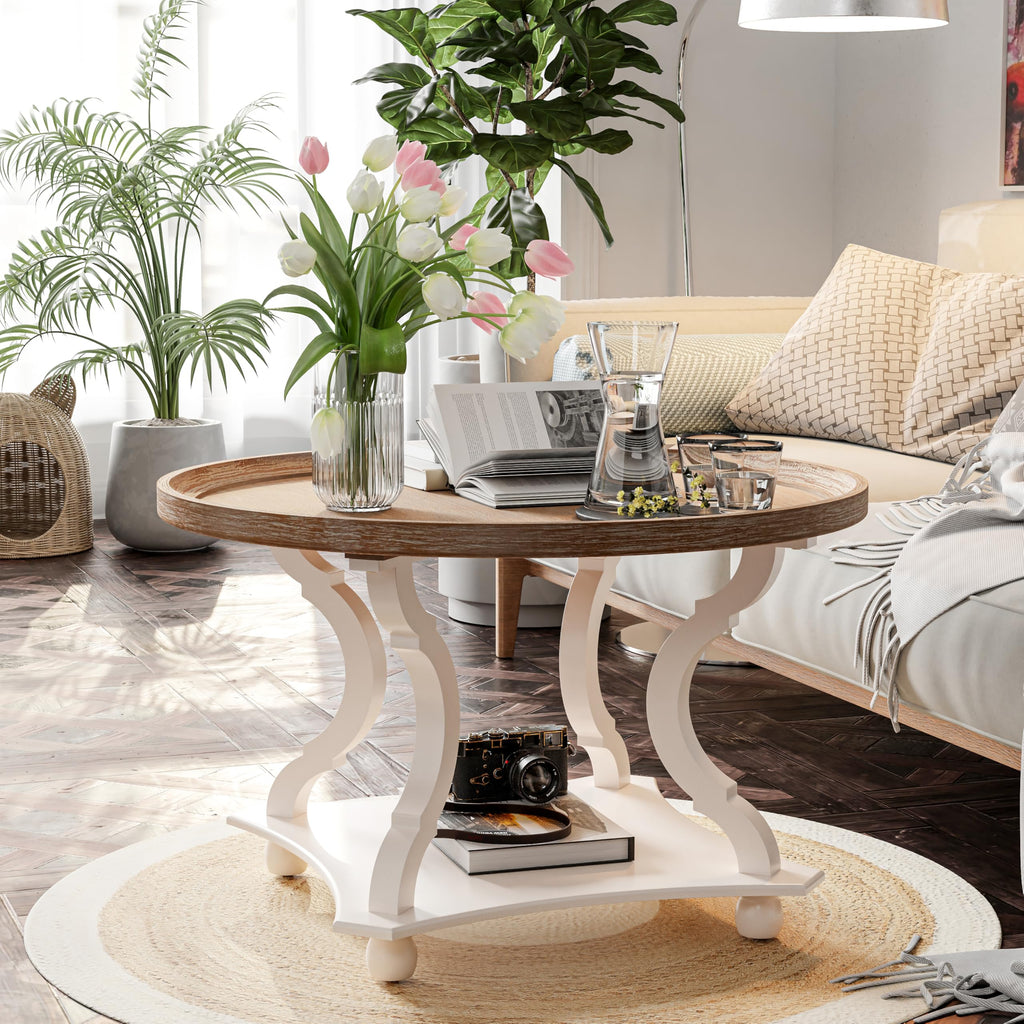 Round White Coffee Table with Tray Top A291360