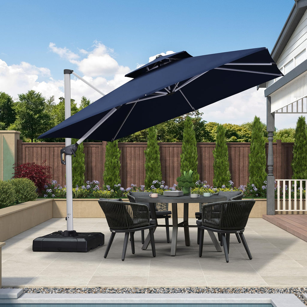 10'x 10' Square Double Top Navy Blue Cantilever Patio Umbrella W9887