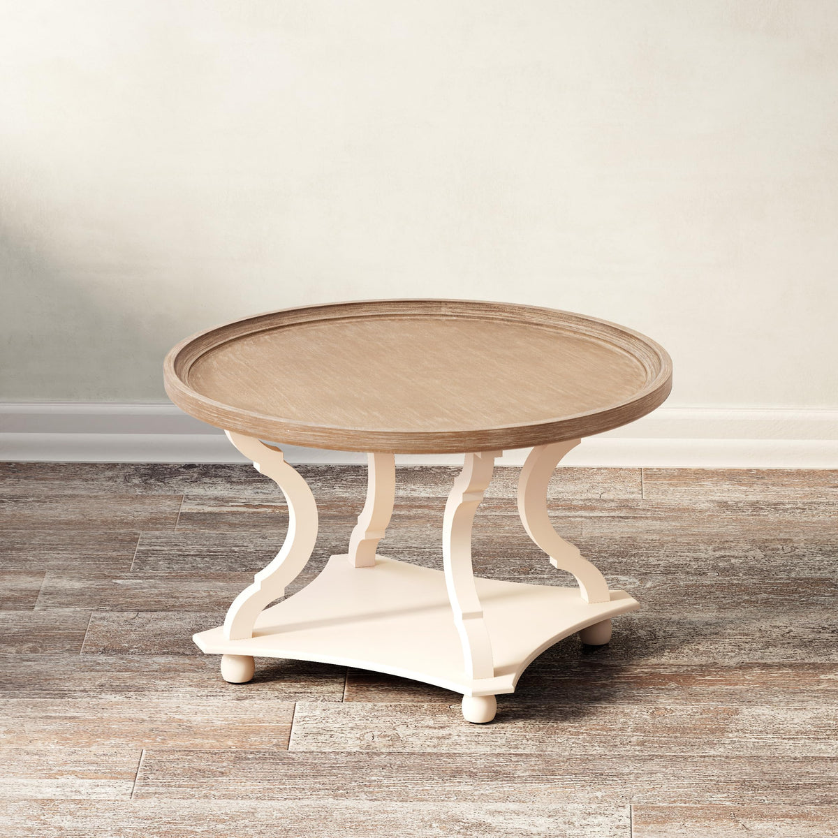 Round White Coffee Table with Tray Top A291360