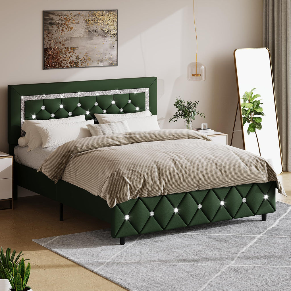Green Faux Leather Upholstered Bed Frame with Headboard J9616