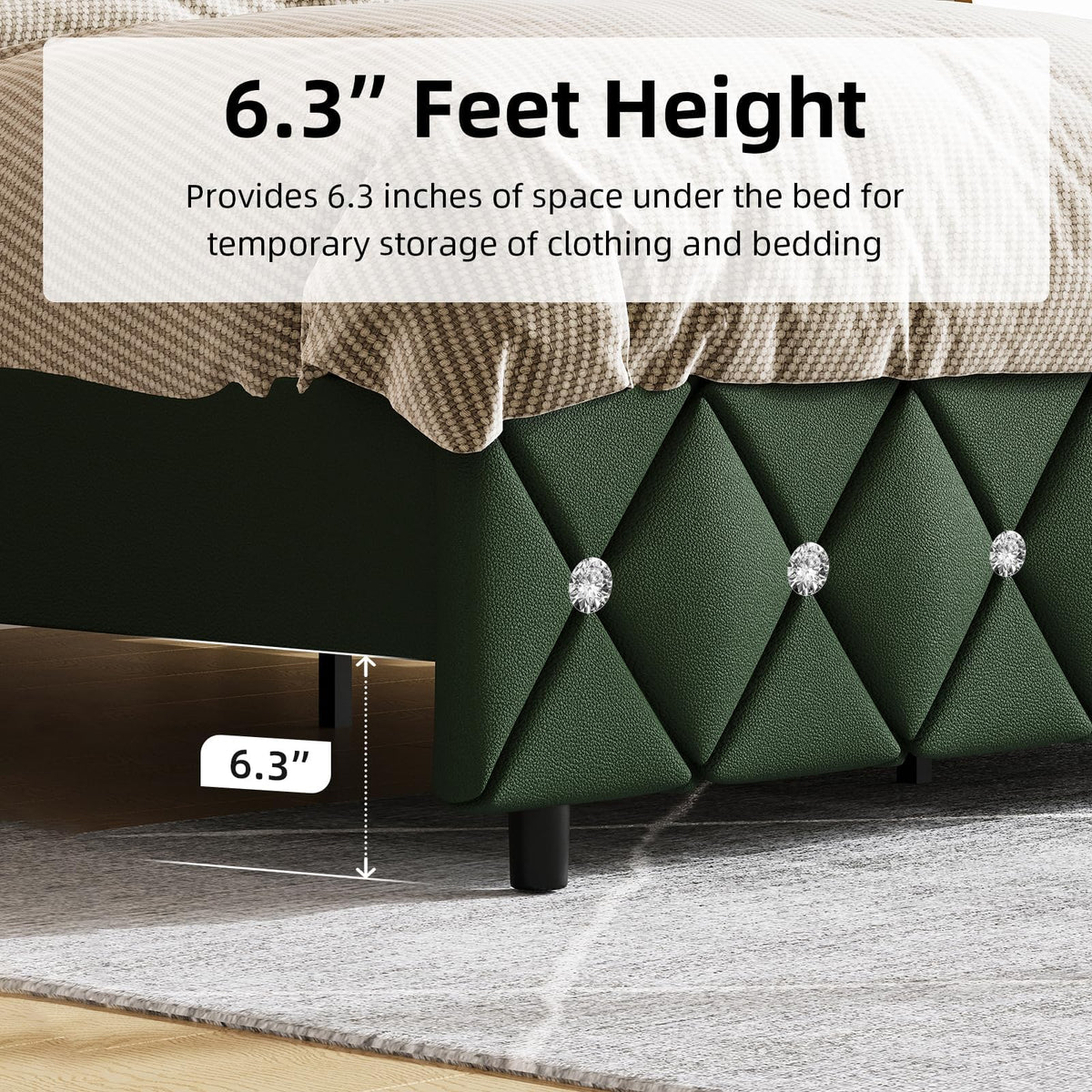 Green Faux Leather Upholstered Bed Frame with Headboard J9616