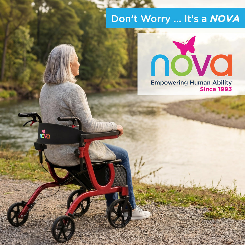 2-in-1 Rollator & Transport Wheelchair with Seat, Red R471858